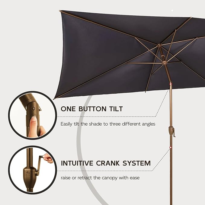 Abba Patio 6.5FT Outdoor Patio Umbrella Outdoor Table Umbrella with Crank Market Umbrella 6 Sturdy Ribs UV Protection Waterproof and Push Button Tilt for Garden Deck Backyard Pool,Dark Blue