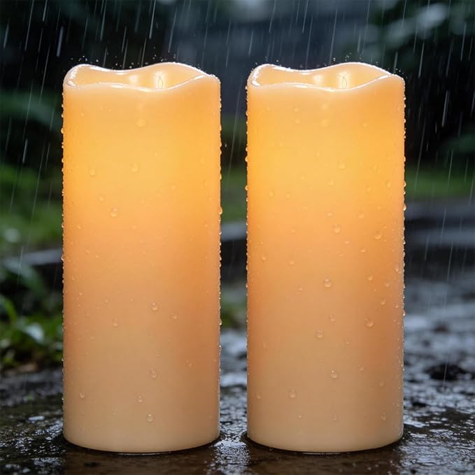 Eldnacele Large Outdoor Solar Flameless Candles Waterproof, 4" x 10", Solar Powered Dusk to Dawn Plastic LED Flickering Pillar Candles for Garden Patio Lanterns Wedding Holiday Decor(2 Pack White)