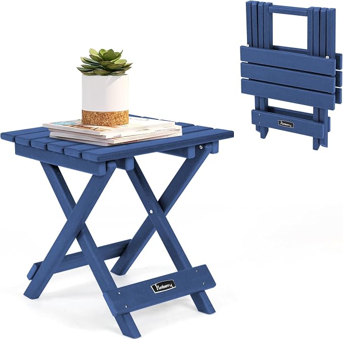 FUNBERRY Outdoor Folding Adirondack Side Table, Patio End Table | No Assembly, Portable, HDPE All Weather, No Rot, No Rust, No Crack, Save Space, Easy-Clean for Indoor or Outdoor