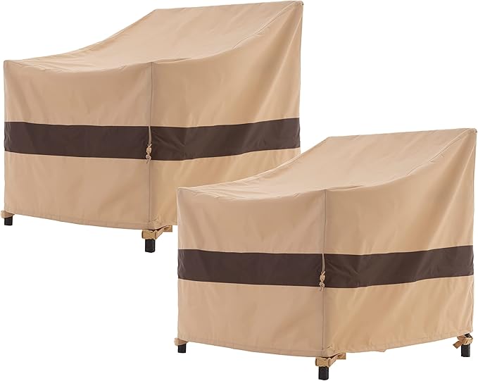 WJ-X3 Patio Chair Cover, Outdoor Lounge Cover, Heavy Duty, Waterproof Lawn Chair Covers, 36W x 40D x 36H, Beige/Coffee, 2-Pack