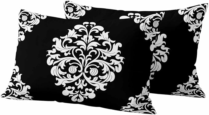 Outdoor Pillow Covers Set of 2, Aesthetic Boho Black White Floral Decorative Throw Pillow Covers 20X12IN, Abstract Minimalist Art Throw Pillows Protector Cushion Case for Patio,Couch,Sofa,Garden
