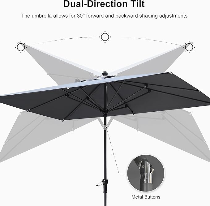 PURPLE LEAF 8' x 5' Rectangular Patio Umbrella Outdoor Table Umbrella Aluminum Frame Market Umbrella Sun Umbrella with 8 Sturdy Ribs & Tilt for Garden Deck Lawn & Pool Light Gray