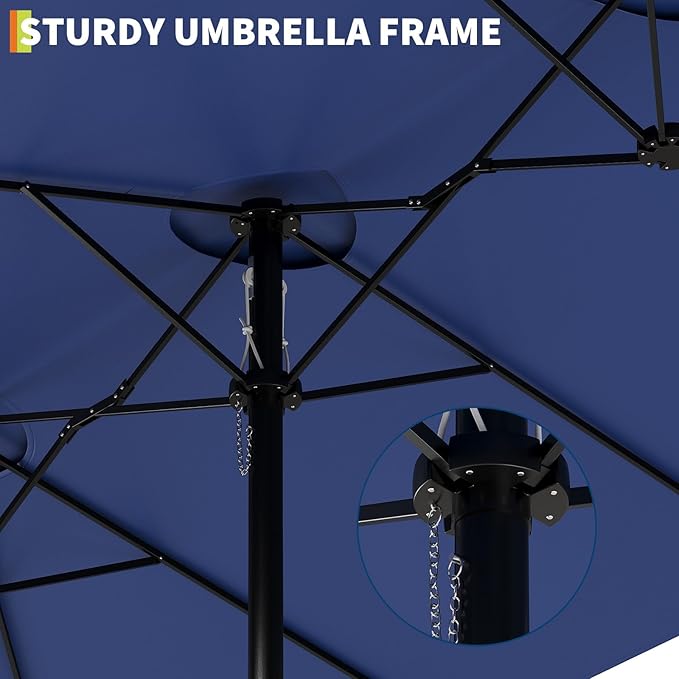 13FT Patio Umbrella, Outdoor Double-Sided Rectangle Market Umbrella with Crank Handle for Pool, Lawn, Garden, Backyard, Navy Blue