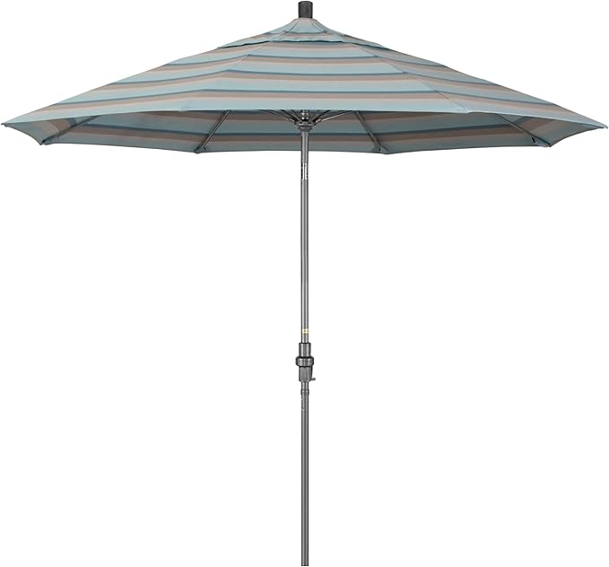 California Umbrella 9' Rd. Crank Lift, Collar Tilt, Aluminum Pole, Fiberglass Rib Patio Umbrella, Hammertone Grey Finish, Sunbrella Gateway Mist
