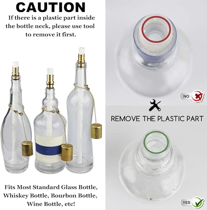 EricX Light Wine Bottle Torch Kit 4 Pack, Includes 4 Long Life Torch Wicks ,Brass Torch Wick Holders And Brass Caps - Just Add Bottle for an Outdoor Wine Bottle Torch