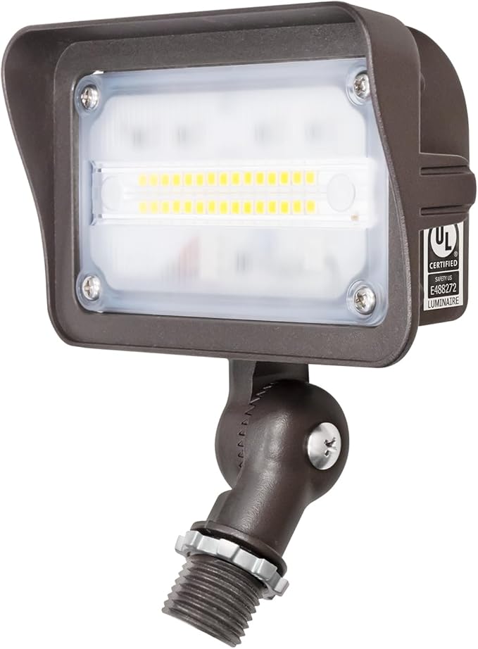 GKOLED 15W LED Flood Lights Outdoor, Dusk to Dawn Security Light, with Anti-Glare Guard, 120V 5000K 1650LM Waterproof Landscape Lighting, Aluminum Lighting Fixture, 1/2" Knuckle Mount, UL Listed