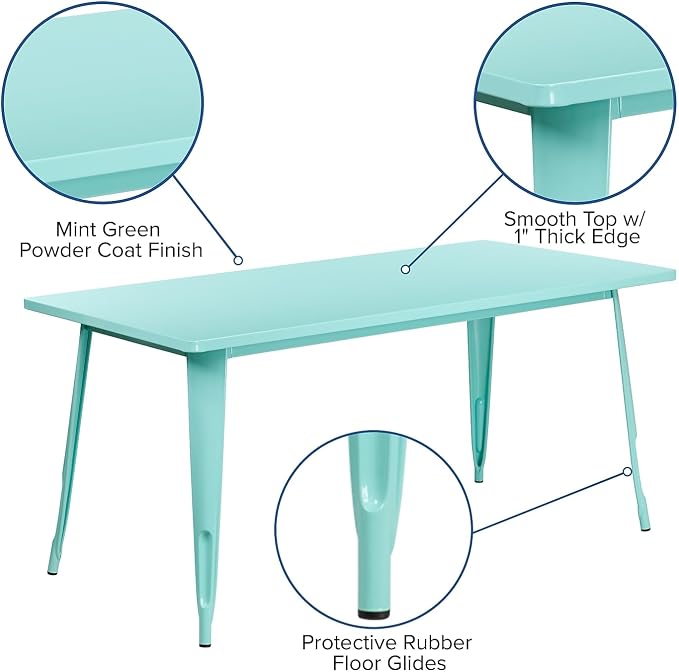 Flash Furniture Charis Commercial Grade 31.5" x 63" Rectangular Mint Green Metal Indoor-Outdoor Table
