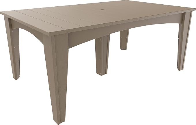 LuxCraft Poly Island Dining Table, 44" x 72" Rectangular Outdoor Patio Table, Made with Recycled Plastics, Made in USA (Weatherwood)