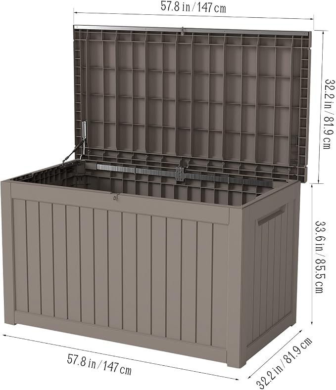 FEFLO 230 Gallon Waterproof Resin Deck Box, Heavy-Duty Outdoor Storage Box | Lockable Lid & UV-Resistant Patio Storage Chest for Garden Tools, Pool Accessories, Package Delivery, Toys, Furniture