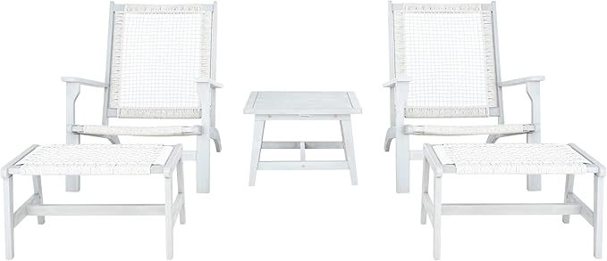 SAFAVIEH Outdoor Collection Chantelle Acacia Wood Woven Rattan 5-Piece Patio Set PAT7076B, Grey/Grey