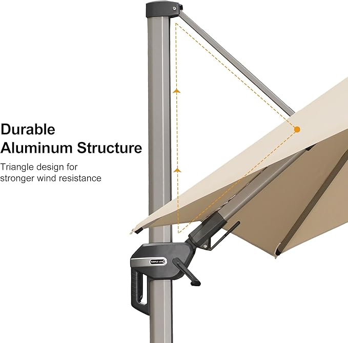 PURPLE LEAF 8' X 10' Left-right Tilting Patio Umbrella with Base Outdoor Swivel Cantilever Offset Aluminum Umbrella with Champagne Frame and 360-degree Rotation for Garden Deck Pool, Beige