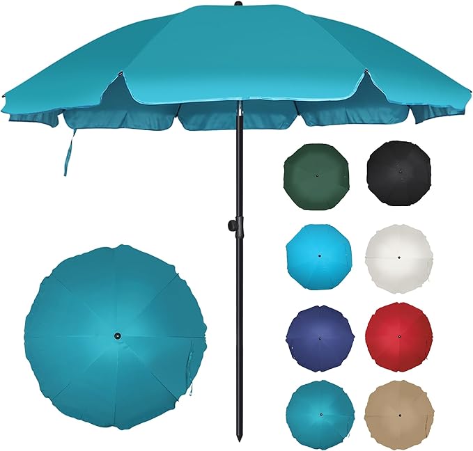 Blissun 6.5ft Patio Umbrella with Push Button Tilt & Height Adjustable, UV50+ Sun Protection with Sturdy Fiberglass Ribs & Iron Pole, Market Umbrella for Outdoor Table Garden Backyard Beach