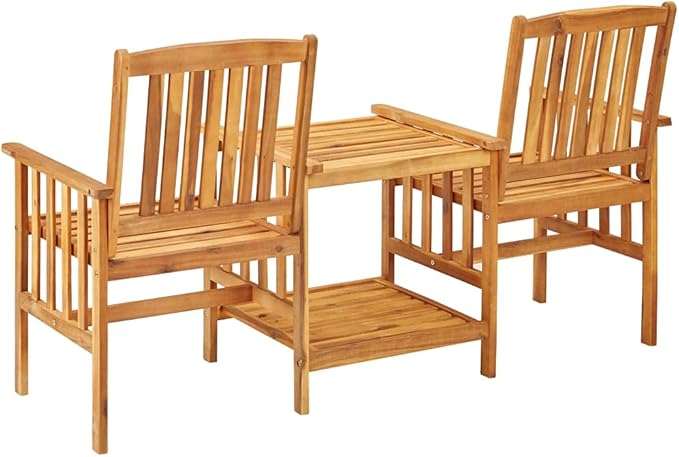 Patio Chairs with Tea Table 62.6"x24"x36.2" Solid Acacia Wood, Bistro Set Porch Furniture Set Front Porch Furniture Patio Conversation Set for Garden Piazza Exhibition Poolside