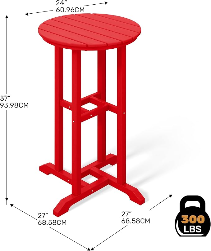 Costaelm Outdoor Bar Table, 37" Counter Height Round Patio Cocktail Bar Table, Patio Bar Table Bistro Dining Table Pub Table for Front Porch Deck, Backyard, Garden, Red