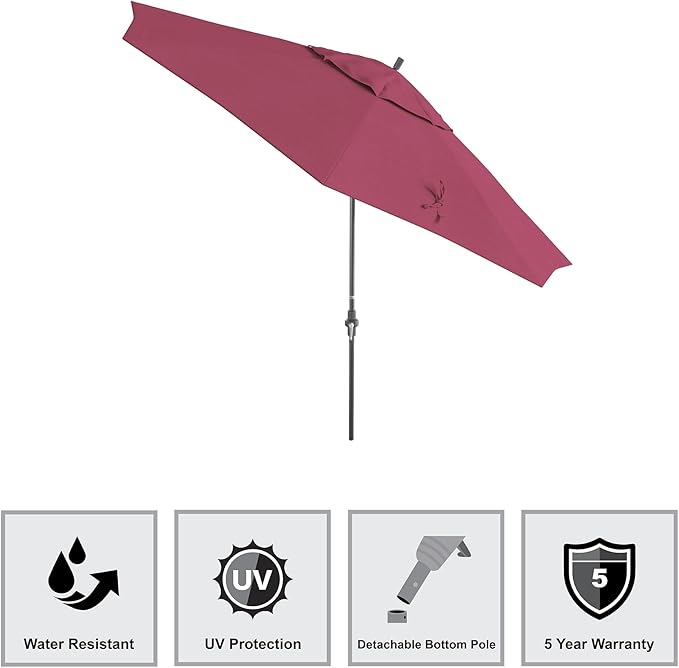 California Umbrella 11Ft Premium Sunbrella Patio Umbrella, Hand-Crank, Tilt-Collar, Gray Frame, Hot Pink Fabric