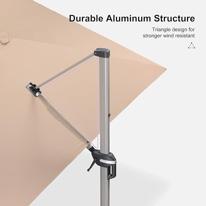 PURPLE LEAF Patio Umbrella with Base Included, 10‘×13’ Outdoor Aluminum Cantilever Umbrella with 360° Rotation, Aluminum Large Offset Umbrella for Outdoor Garden Pool, Taupe