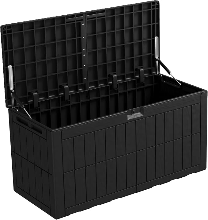 100 Gallon Outdoor Storage Box, Black Resin Deck Box Lockable Storage Bin for Patio Furniture Cushions Pool Accessories Garden Tools, 48.0x24.0x21.2in