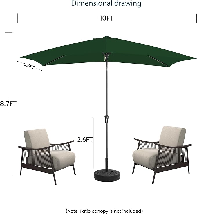 6.5x10FT Rectangular Patio Umbrella with Push Button Tilt & Crank Lift for Garden,UV Protection Outdoor Umbrella for Deck,Pool and Yard,Green