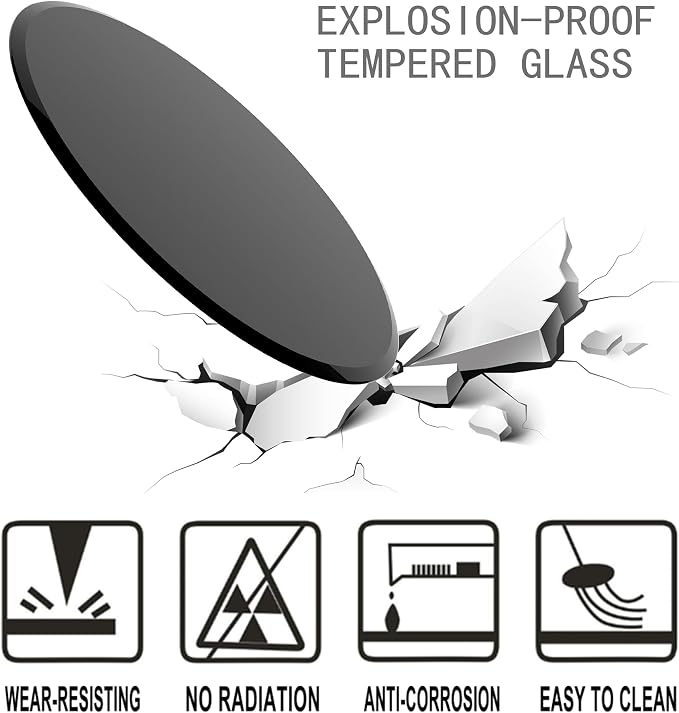38.6 Inch Round Black Tempered Glass Table Top, Black Table Surface Protector, Safe 1/2" Thick-Beveled Polished Edge, Replacement Glass Top for Home, Office, Patio, Outdoor/Indoor