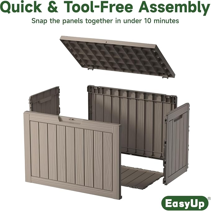 EasyUp 50 Gallon Deck Box,Outdoor Storage Box for Garden Tools Equipment,Cushions and Patio Storage,Lockable and Resin,Easy to Install(Grey)
