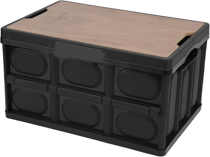 ZJchao 30L Outdoor Storage Bin with Removable Wooden Panel Weather Shell for Camping Patio and Garden Use