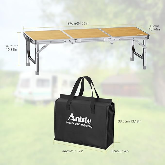Anbte 34.2" x 15.7" Low Folding Picnic Table, 10.3" Height Thicker Aluminum Small Camping Table with Storage Bag, Portable Handle, Lightweight, for Camping Beach Party Picnic Floor, Yellow