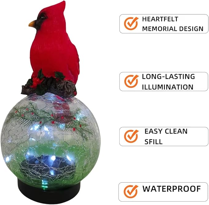 Red Bird Statue - Solar Powered Outdoor Red Bird Decor with LED Lights - Red and Green - Water Resistant - Gargen,Balcony and Courtyard Decoration Festival Gift - 8.66" H x 4.72" W x 4.72" D