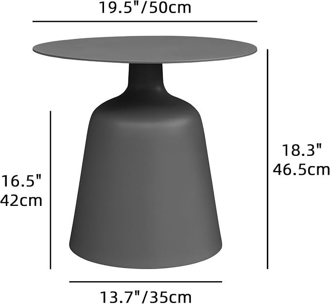19.5" Round Pedestal Side Table, Stable Bell Base Modern Minimalist End Table, Small Coffee Accent Table for Living Room Bedroom Patio Balcony Indoor Outdoor, Grey