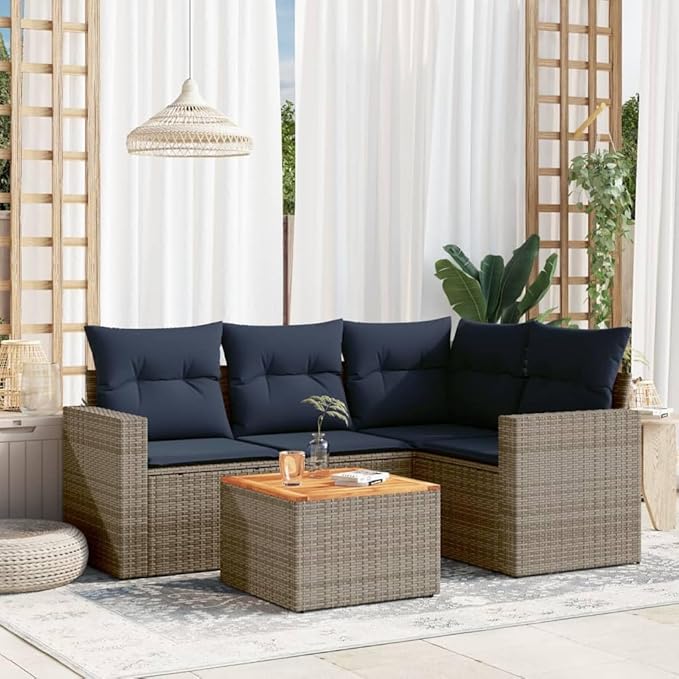 vidaXL Patio Sofa Set with Cushions 5 Piece, Outdoor Conversation Set, Patio Furniture Set for Balcony Garden, Modern Style, Gray Poly Rattan