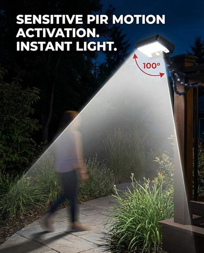 Solar Motion Lights Outdoor with 360° Flexible Tripod USB and Solar Powered 92 LED Super Bright 600LM Motion Sensor Light IP65 Waterproof for Fence Yard Patio Garden RV Camping (1)