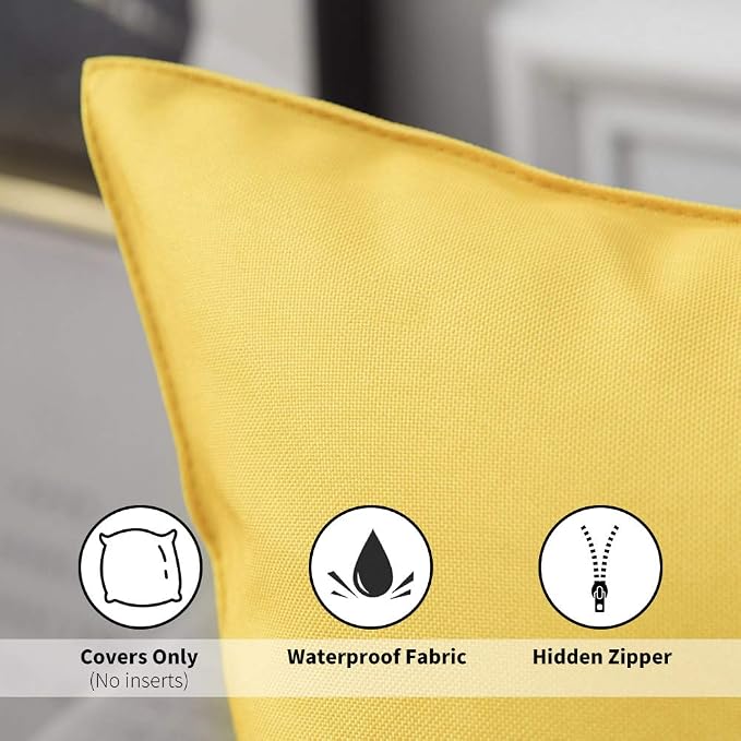 MIULEE Set of 2 Outdoor Waterproof Pillow Covers Blend Throw Pillow Inserts for Sofa Bedroom Living Room 18 x 18 Inch 45 x 45 cm Yellow