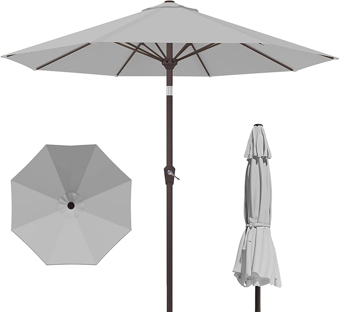 PatioKingdom 10FT Patio Umbrella with Push Button Tilt and Crank, Outdoor Market Umbrella with 8 Fiberglass Ribs, UV Protection Table Umbrella for Pool,Backyard,Garden,Deck