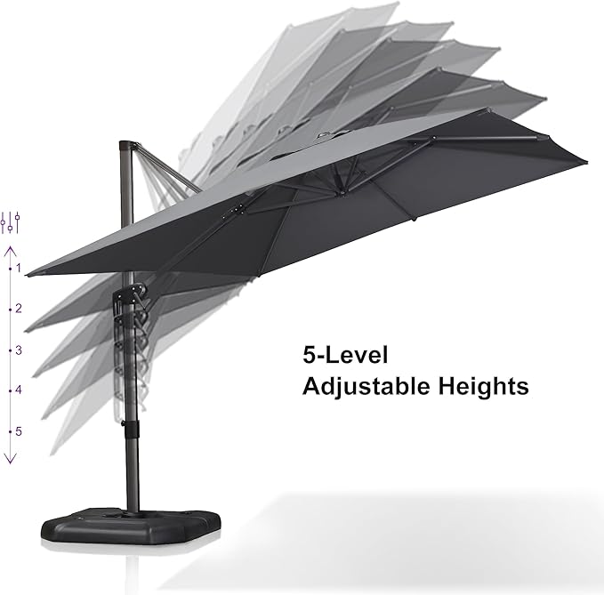 PURPLE LEAF 9'×11.5' Cantilever Patio Umbrella with Base Rectangle Offset Outdoor Umbrella Cover with Zipper for Garden Deck Pool Light Grey
