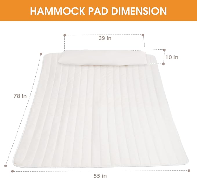 Lazy Daze Hammocks 2 Person Hammock Pad and Pillow Set, Double Polyester Quilted 78" x55" Replacement Pad for Rope Hammock, Cream