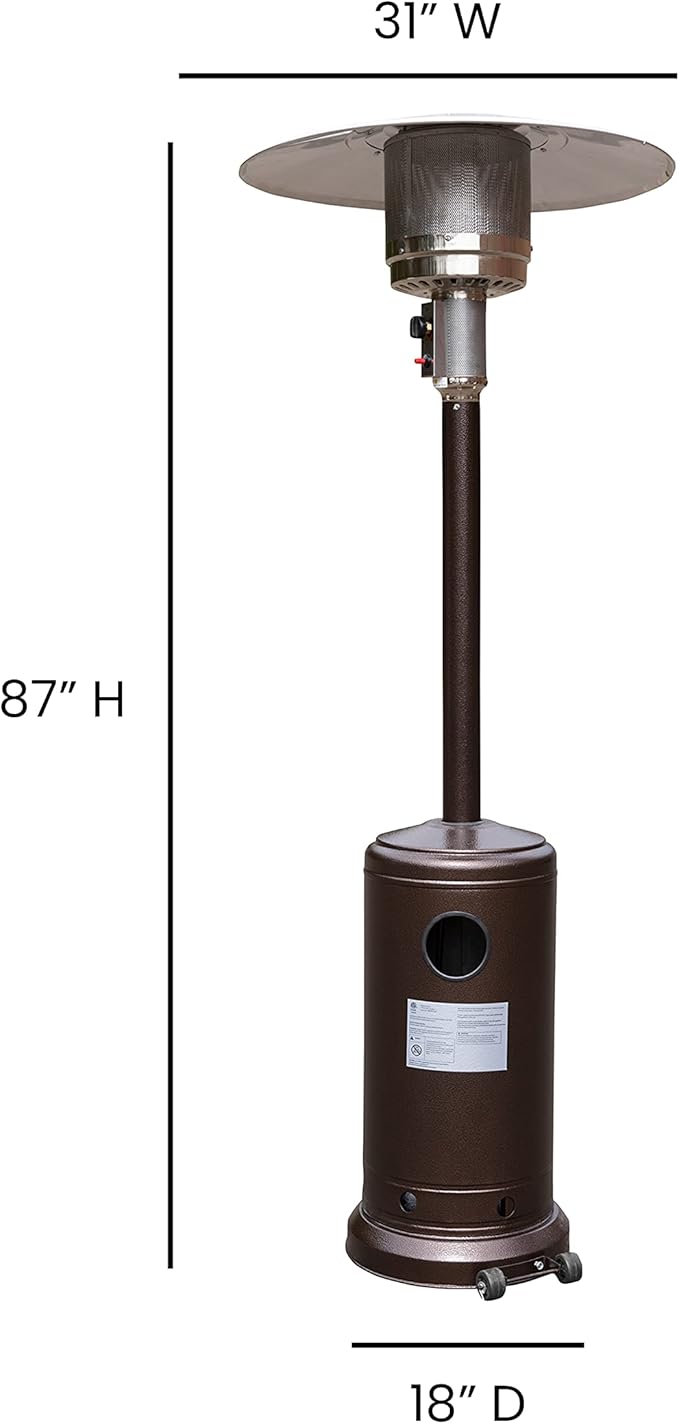 Flash Furniture Sol Patio Outdoor Heating-Bronze Stainless Steel 40,000 BTU Propane Heater with Wheels for Commercial & Residential Use-7.5 Feet Tall