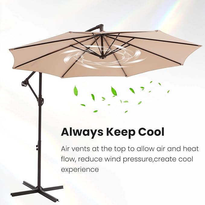 10FT Patio Umbrella, Outdoor Offset Cantilever Umbrella with Sturdy 8 Ribs, Easy Tilt Adjustment for Backyard Pool Garden,Beige
