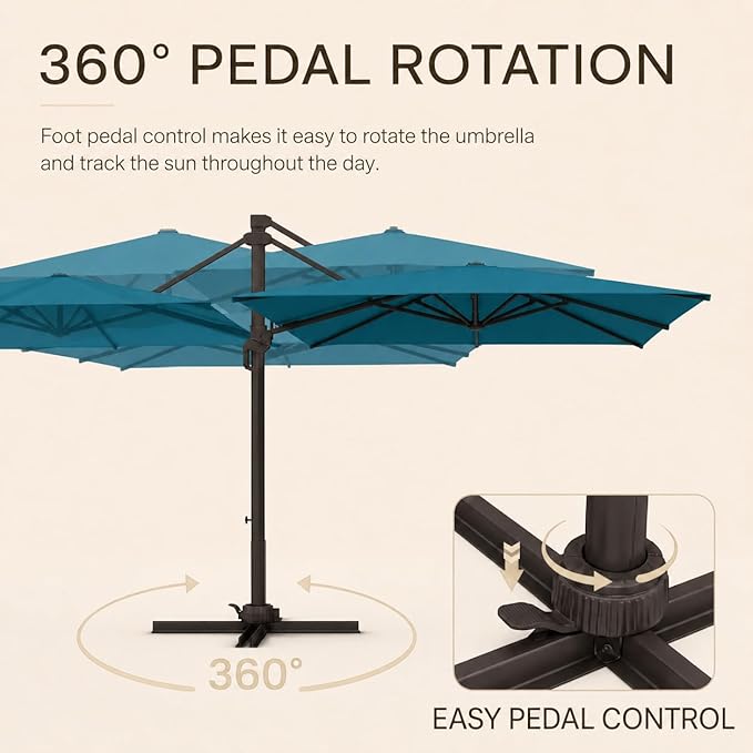 Kingdura 10x10 FT Cantilever Patio Umbrella with Base Included, Large Square Aluminum Offset Outdoor Pool Umbrella, 360° Rotation & 4-Position Tilt, UV Protection for Deck Backyard (Lake blue)