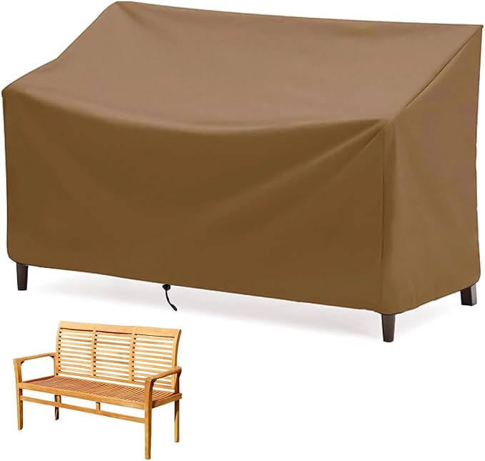 Outdoor Bench Cover, Waterproof Outdoor Patio Furniture Cover for 4-Seater Bench, Durable Oxford Cloth Garden Sofa Chair Cover, 75" L x 26" W x 35" H (Khaki, 64" L x 26" W x 35" H)