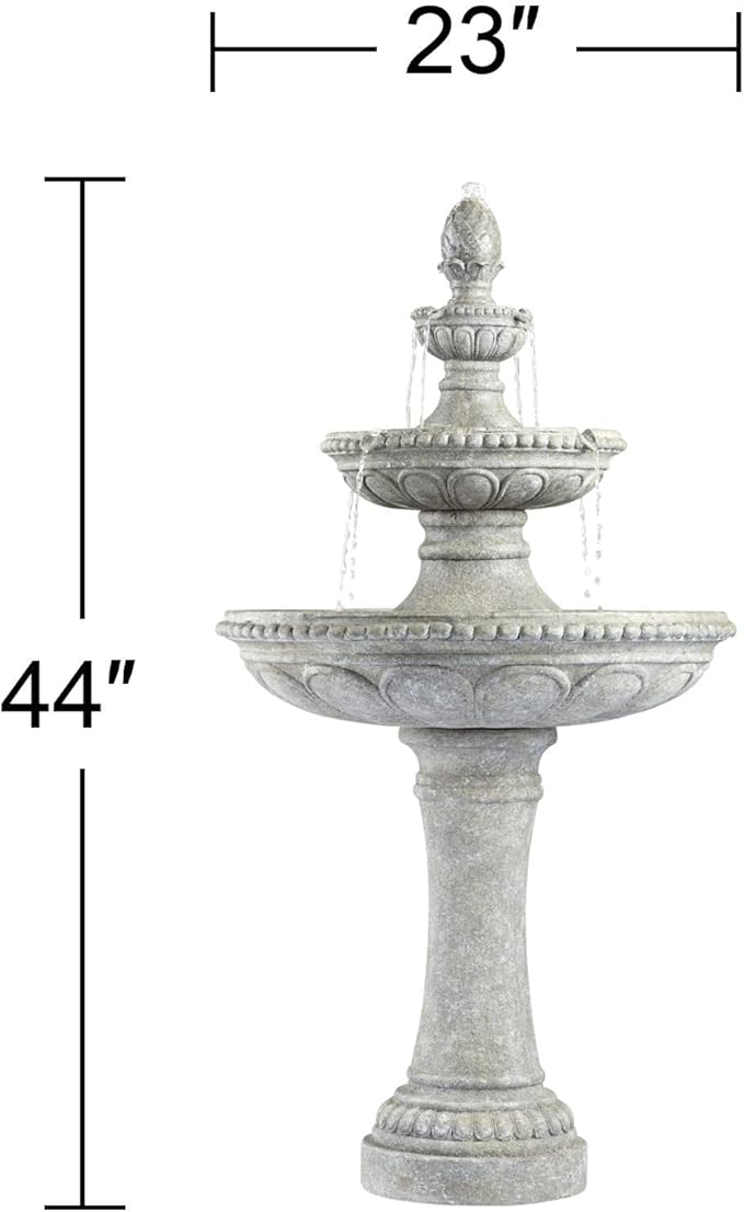 Pineapple 44" High Large Italian Outdoor Decor Old Faux Stone Floor Fountain Waterfall 3-Tier Standing Bowl Cascading Tall Water Feature for Outside Garden Patio Yard Backyard Porch - John Timberland