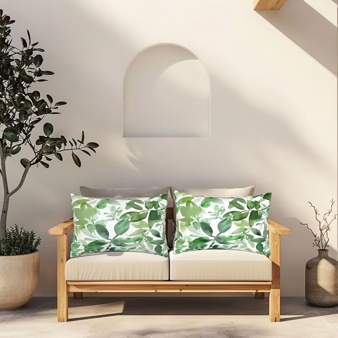 Outdoor Pillows Waterproof Set of 2 Outdoor Pillow Covers 16x24 Inch, Green Throw Pillows Plant Pillow Covers, Summer Garden Decorative Pillows Outdoor Pillows for Patio Furniture Car Home Decor-hs111