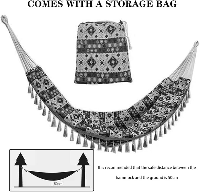 Colorful Ethnic Print Decorative Hammock, Double Hanging Bed with Tassels, Anti-Rollover/Easy to Set Up, Load Bearing 150kg/330.7lbs(Print C)