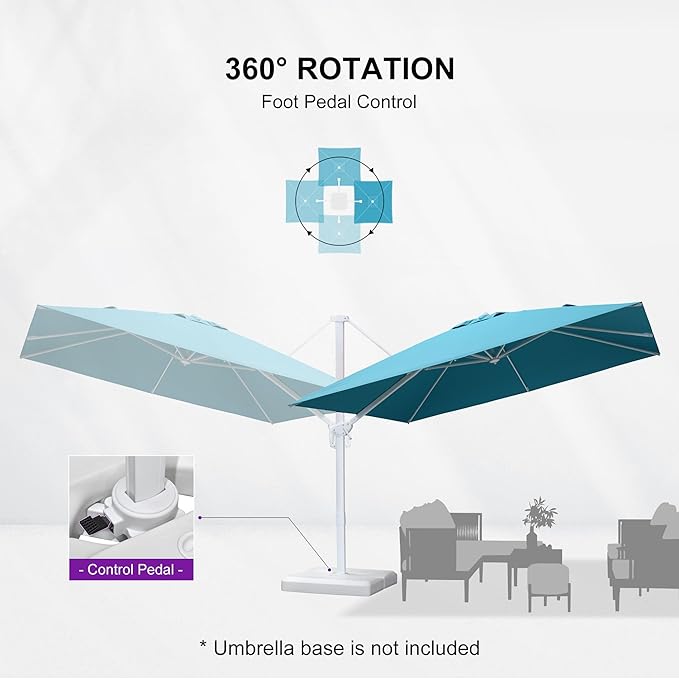 PURPLE LEAF 10 FT Patio Umbrella White Cantilever Umbrella Aluminum Square Outdoor Offset Umbrella Hanging Windproof with 360° Rotation for Garden Deck Pool, Turquoise