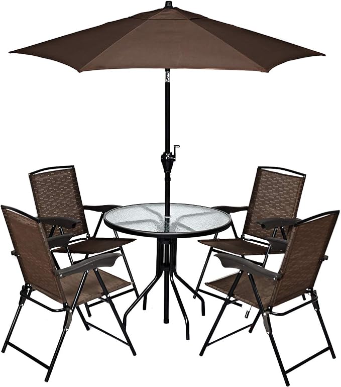 Tangkula 32” Outdoor Dining Table Round, Tempered Glass Top Steel Frame with 1.6 inch Umbrella Hole, All Weather Patio Side Table for Backyard Lawn Balcony Poolside or Garden