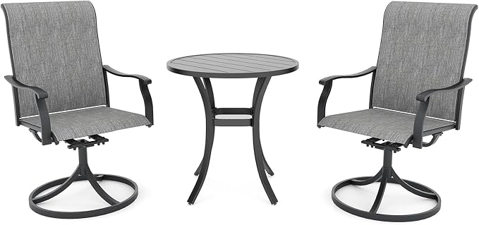 Anmutig 3 Piece Outdoor Patio Bistro Dining Set with 2 Swivel Dining Chairs & 1 Round Metal Dining Table, All Weather Dining Furniture Set for Lawn Garden Grey