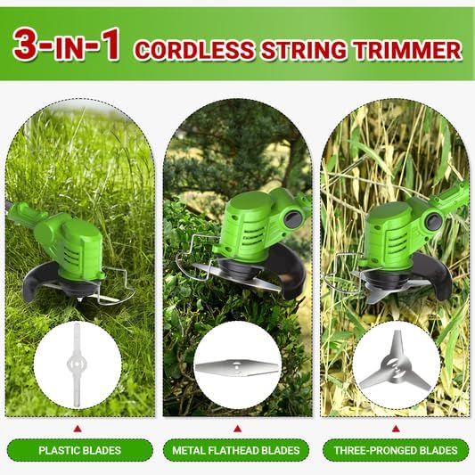 21V Electric Weed Wacker Cordless, Weed Eater Battery Powered, Weed Trimmer, Brush Cutter, Telescopic Handle, 3 Cutting Methods, Lawn Trimmer for Garden and Yard Lawn, 2 * 2.0Ah Batteries & Charger