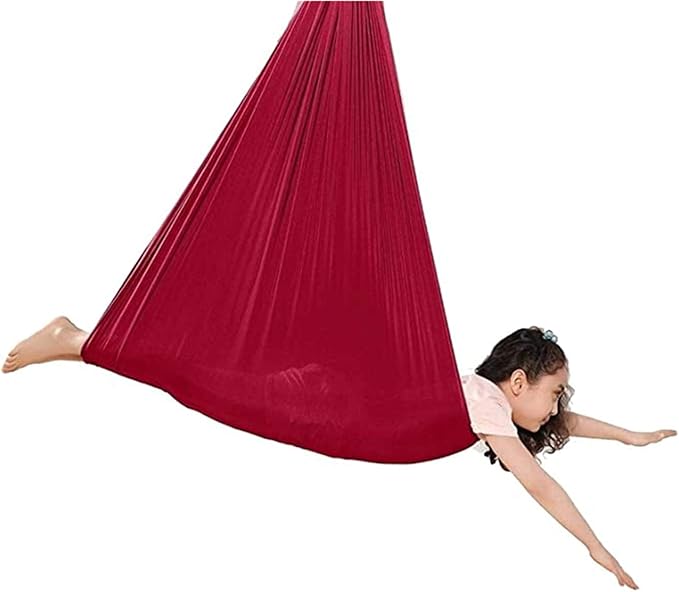 Kid Sensory Swing Indoor Yoga Hammock Steady Hanging Seat Chair House Cuddle Swing for Autism ADHD Aspergers (Color : Wine red, Size : 100 x 280 cm (L x W))