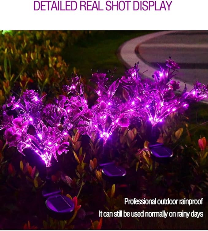 4 Pack Solar Garden Lights Phalaenopsis, Outdoor Waterproof IP65, Purple Light, for Gardens, patios, courtyards, and Holiday/Wedding Decorations