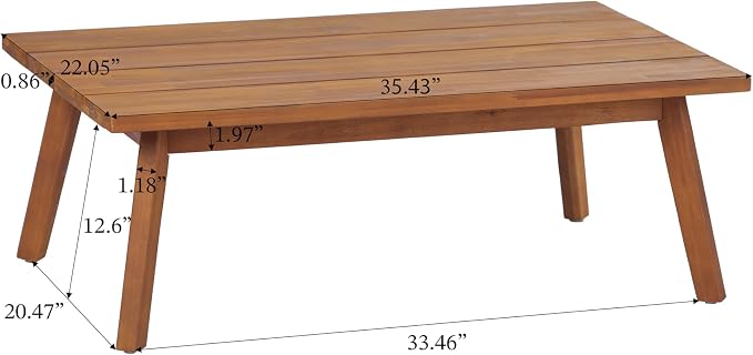 KLMM 4-Piece Mid-Century Modern Acacia Wood Patio Seating Set,Outdoor Conversation Set with Loveseat,Club Chairs & Slatted Coffee Table,for Garden Backyard Poolside (Teak+ Beige-MC)