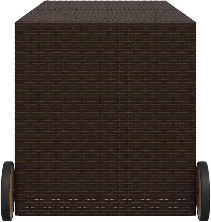 Brown PE Rattan Garden Storage Box with Wheels and Gas Spring, 283 Gallon Capacity for Outdoor Patio Balcony Cushion Pillow Organization