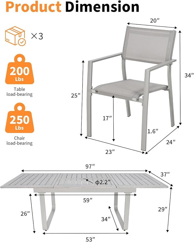 9 Pieces Outdoor Dining Set, Expandable Patio Dining Set for 8 Person, Never-Rust Aluminum Patio Furniture Set with Extendable Dining Table and Stackable Dining Chairs for Backyard, Deck, Lawn